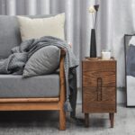 Mid Century Modern Nightstand, Narrow Nightstand, Minimalist Side Table for Bedroom, 2-Drawer Bedside Tables (Walnut, 9.84inches) - Image 4