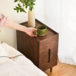 Mid Century Modern Nightstand, Narrow Nightstand, Minimalist Side Table for Bedroom, 2-Drawer Bedside Tables (Walnut, 9.84inches) - Image 6