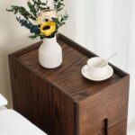 Mid Century Modern Nightstand, Narrow Nightstand, Minimalist Side Table for Bedroom, 2-Drawer Bedside Tables (Walnut, 9.84inches) - Image 8