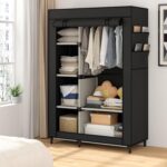 Calmootey Portable Closet Organizers, Clothing Storage, Wardrobe with 6 Shelves and Hanging Rod, Non-Woven Fabric Cover with 4 Side Pockets, Black - Image 4