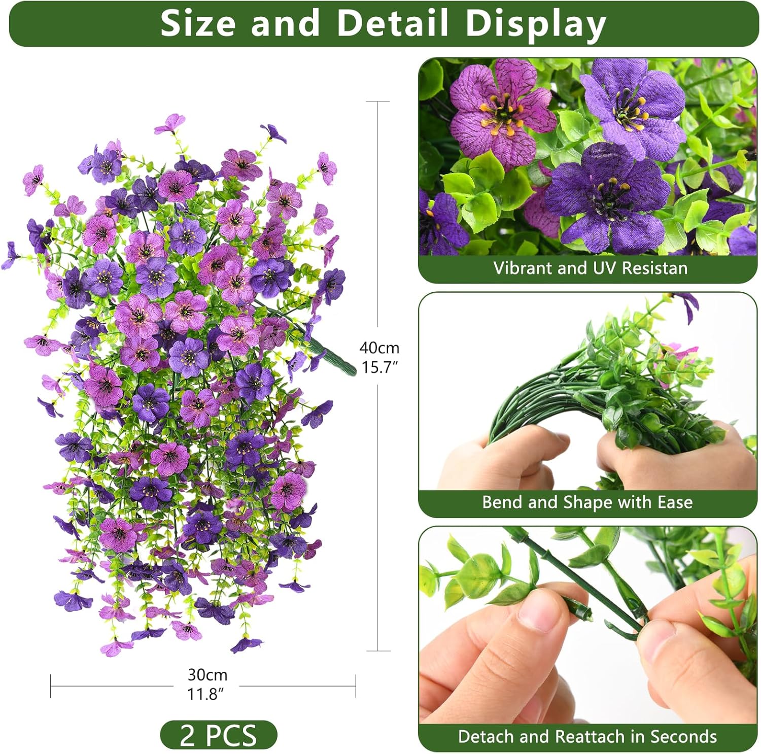 Artificial Fake Flowers Plants for Outdoor Spring Summer Decoration, 2 PCS Faux Silk Daisy Flowers No Fade UV Resistant Realistic for Outside Home Planter Porch Patio Balcony Yard Decor (Purple) - Image 3