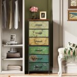 WLIVE Tall Dresser for Bedroom, 6 Drawer Dressers & Chests of Drawers, Fabric Dresser for Closet, Living Room, Night Stand with Metal Frame, Storage Tower with Fabric Bins, Wood Top, Floral Painted - Image 3