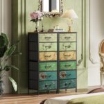 WLIVE Tall Dresser for Bedroom, 6 Drawer Dressers & Chests of Drawers, Fabric Dresser for Closet, Living Room, Night Stand with Metal Frame, Storage Tower with Fabric Bins, Wood Top, Floral Painted - Image 5