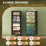 WLIVE Tall Dresser for Bedroom, 6 Drawer Dressers & Chests of Drawers, Fabric Dresser for Closet, Living Room, Night Stand with Metal Frame, Storage Tower with Fabric Bins, Wood Top, Floral Painted - Image 6