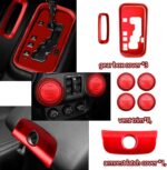 26PCS Full Set Interior Trim Kit Compatible With Jeep Wrangler JK JKU 2011-2018 2&4-door Inner Center Console Trim, Door Handle, Cup Holder Cover (Red Decoration Kit) Christmas Car Decorations - Image 3