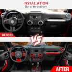 26PCS Full Set Interior Trim Kit Compatible With Jeep Wrangler JK JKU 2011-2018 2&4-door Inner Center Console Trim, Door Handle, Cup Holder Cover (Red Decoration Kit) Christmas Car Decorations - Image 5