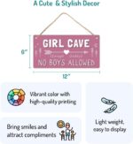 Girl Cave Sign for Girls Room, No Boys Allowed Door Sign, Cute Room Decor Sign for Bedroom Door, Funny Girls Only Sign for Kids Room, Teen Girl Wall Decor 12x6 Inch - Image 3