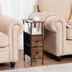 LOAKEKEL Narrow Nightstand with Charging Station, End Tables Living Room Set of 2, Skinny Side Table with Fabric Drawers, Slim Sofa Table for Bedroom, Small Spaces, Couch, Brown, HETNDP02BR - Image 3