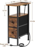 LOAKEKEL Narrow Nightstand with Charging Station, End Tables Living Room Set of 2, Skinny Side Table with Fabric Drawers, Slim Sofa Table for Bedroom, Small Spaces, Couch, Brown, HETNDP02BR - Image 4
