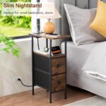 LOAKEKEL Narrow Nightstand with Charging Station, End Tables Living Room Set of 2, Skinny Side Table with Fabric Drawers, Slim Sofa Table for Bedroom, Small Spaces, Couch, Brown, HETNDP02BR - Image 5