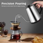 1L Electric Gooseneck Kettle, Tea Kettle for Boiling Water, Gooseneck Electric Kettle for Coffee & Tea, Fast Boiling for Pour Over, Auto Shut-Off, Boil-Dry Protection, 360° Rotational Base - Silver - Image 3