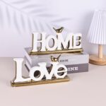 Love Sign Decor,White and Gold Room Decor Aesthetic, Knick Knack Shelf,Gold Bird Decor, Boho Bookshelf ,Abstract Gold Statue ,For Living Room,Bedroom, Contemporary Tv Stand set of 2 (2, White) - Image 3
