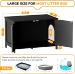 Cat Litter Box Enclosure Furniture Dog Proof, Hidden Kitty Washroom Cabinet Low Entry, Wooden Cat Boxes Enclosure Odor Control for Home, Farmhouse Style Decorative TV Stand with Storage, Black - Image 5