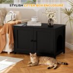 Cat Litter Box Enclosure Furniture Dog Proof, Hidden Kitty Washroom Cabinet Low Entry, Wooden Cat Boxes Enclosure Odor Control for Home, Farmhouse Style Decorative TV Stand with Storage, Black - Image 6