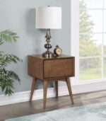OSP Home Furnishings Copenhagen Mid-Century Modern Accent Table, Large Storage Drawer, Tapered Legs, Walnut Finish - Image 3