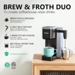 Tastyle Single Serve Coffee Maker with Built-in Detachable Milk Frother, Iced and Hot Coffee Machine for K Cup & Grounds, 40oz Removable Water Reservoir, 6 Cup Sizes, Fits 7.3" Travel Mug, Black - Image 3