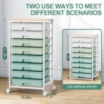 Storage Cart with 8 Drawers, Utility Cart with White Drawers and Wooden Tabletop, Craft Cart, Teacher Organization for Classroom, Storage Furniture, Office Organization, Green - Image 3