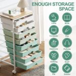 Storage Cart with 8 Drawers, Utility Cart with White Drawers and Wooden Tabletop, Craft Cart, Teacher Organization for Classroom, Storage Furniture, Office Organization, Green - Image 7