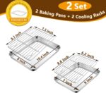 P&P CHEF 10.4 + 9 Inch Toaster Oven Pans with Racks, 4 Pieces Stainless Steel Oven Tray Baking Pan Sheet and Cooling Rack for Oven Cooking Roasting, Non Toxic & Dishwasher Safe - Image 3