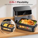 12QT Large Dual Basket Air Fryer with Flex Basket, Viewing Window and 50PCS Paper Liners, 12-in-1 Family Size with Sync & Dual & Light, Double Zone for Bake, Roast, Reheat, Dishwasher Safe - Image 3