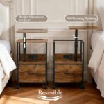 Faesun Swivel Lift Top Nightstand with Charging Station, Rolling Side Table for Recliner, Bedside Table with Wheels & a Fabric Drawer, for Small Spaces, for Bedroom, Living Room, Brown - Image 4