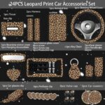 24 Pcs Leopard Print Car Accessories,Including License Plate Frame,Rearview Mirror Decoration,Etc,Suitable for Sedan,SUV and Other,Cute Car Interior Set for Women (Brown) - Image 3