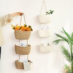 TeoKJ Over the Door Hanging Basket, 3-Tier Woven Cotton Wall-Mounted Storage Organizer Bag Decorative Hanging Nursery Baskets, Jute - Image 3