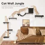 FUKUMARU Cat Wall Shelves, Stable & Safe 5 in 1 Cat Walls Furniture Set, Wooden Kitten Climbing Wall with Scratching Post for 16 Inch Drywall - Gray - Image 3