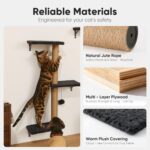 FUKUMARU Cat Wall Shelves, Stable & Safe 5 in 1 Cat Walls Furniture Set, Wooden Kitten Climbing Wall with Scratching Post for 16 Inch Drywall - Gray - Image 4