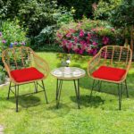 Tangkula 3 Pieces Patio Bistro Set, Rattan Conversation Set with 2 Cushioned Armchairs & Round Glass Coffee Table, Indoor Outdoor Wicker Furniture Set for Balcony, Backyard, Garden, Poolside - Image 5