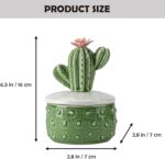 Ceramic Cactus Jewelry Box with Lid, Cute Trinket Box for Women, Green Glazed Ring Holder Dish for Rings Earrings, Small Jewelry Organizer with Pink Flower, Sage Cactus Decor Keepsake Gift - Image 3