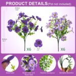 INQCMY Fake Artificial Pansy Flowers for Outdoor, Faux Silk Pansies Flower 12 Pcs Spring Summer Decoration, UV Resistant Fake Plants for Outside Planter Porch Yard Patio Home Decor(Double Purple) - Image 3