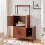 HOOBRO Litter Box Enclosure, Litter Box Furniture with Storage, 2-in-1 Hidden Cat Furniture with Shelf, 2 Dangling Plush Balls and 1 Toy Ball, Large Wooden Cat Washroom, Walnut WL78MW01 - Image 5