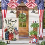 4th of July Floral Garden Flag 12x18 Vertical Double Sided Patriotic Mason Jar Flowers Red Blue Memorial Day Independence Day Holiday Outside Decorations Burlap Yard Flag BW321 - Image 3