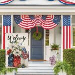4th of July Floral Garden Flag 12x18 Vertical Double Sided Patriotic Mason Jar Flowers Red Blue Memorial Day Independence Day Holiday Outside Decorations Burlap Yard Flag BW321 - Image 4