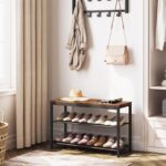 HOOBRO Shoe Bench, 3-Tier Shoe Rack, Industrial Shoe Organizer Storage Bench, 29.5 inches Entry Bench with Mesh Shelves, for Entryway, Living Room, Hallway, Easy Assembly, Rustic Brown BF75HX01 - Image 3