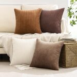 MIULEE Boho Farmhouse Throw Pillow Covers 18x18 Inch Set of 4 Rustic Mordern Neutral Cushion Covers Soft Corduroy Nordic Home Decor for Couch Bed Sofa Living Room Brown - Image 3