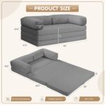 5-in-1 Convertible Sofa Bed,60" Boneless Couch Tri Folding Floor Mattress with Removable L-Shaped Armrests & Handle,Corduroy Futon Couch Sleeper with Pull Out Bed for Living Room Bedroom Apartment - Image 3
