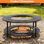 40 Inch Compact Fire Pit Surround Tabletop for Solo Stove Ranger & Tiki 20, Outdoor Patio Stand with Firewood Storage Shelf, Heavy Duty Steel, 200LB Capacity - Image 3