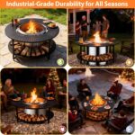 40 Inch Compact Fire Pit Surround Tabletop for Solo Stove Ranger & Tiki 20, Outdoor Patio Stand with Firewood Storage Shelf, Heavy Duty Steel, 200LB Capacity - Image 4