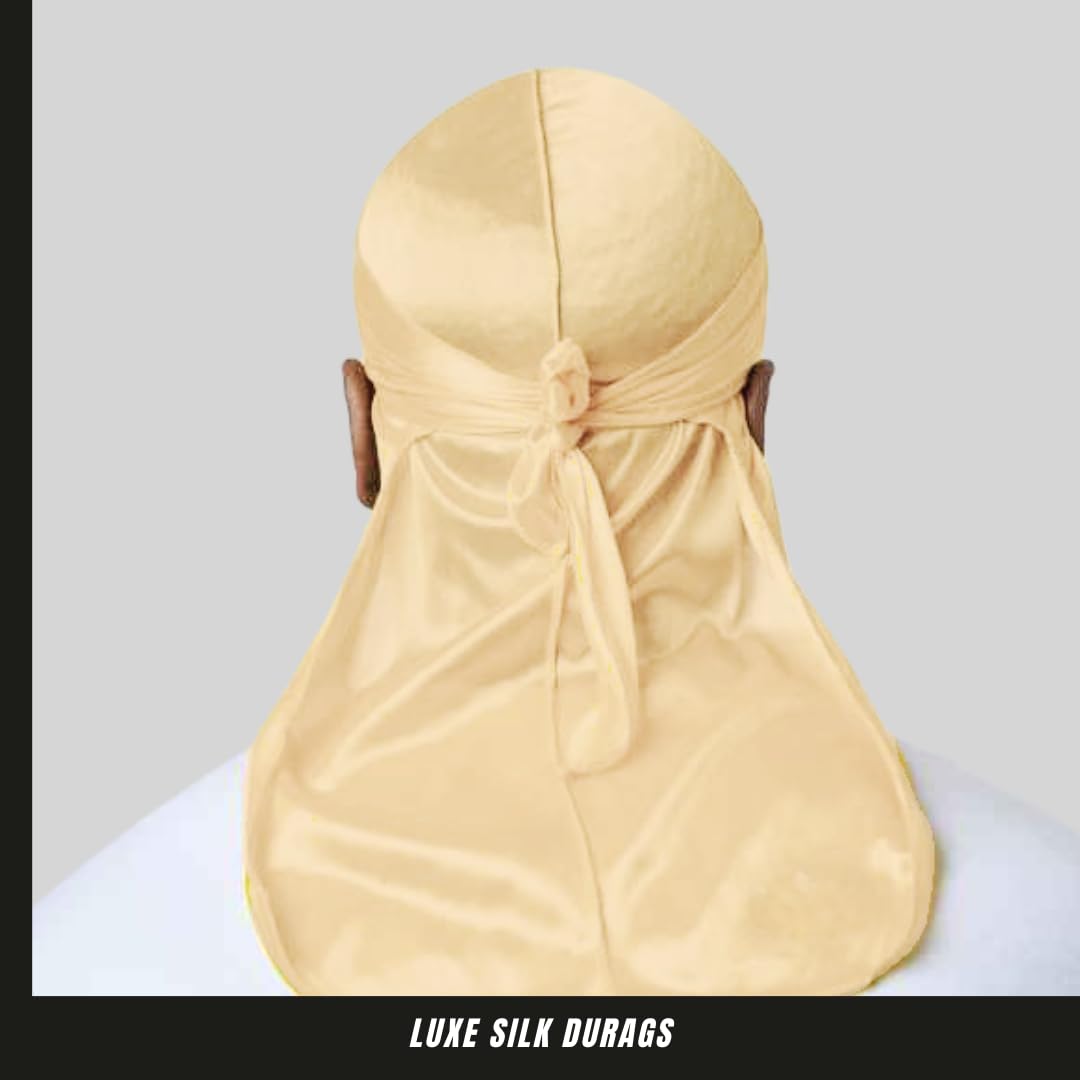 2 Pieces Luxury Silky Durag for All Hair Types, Men & Women Satin Premium Durag (Black & Gold, One Size) - Image 3