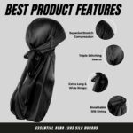 2 Pieces Luxury Silky Durag for All Hair Types, Men & Women Satin Premium Durag (Black & Gold, One Size) - Image 4