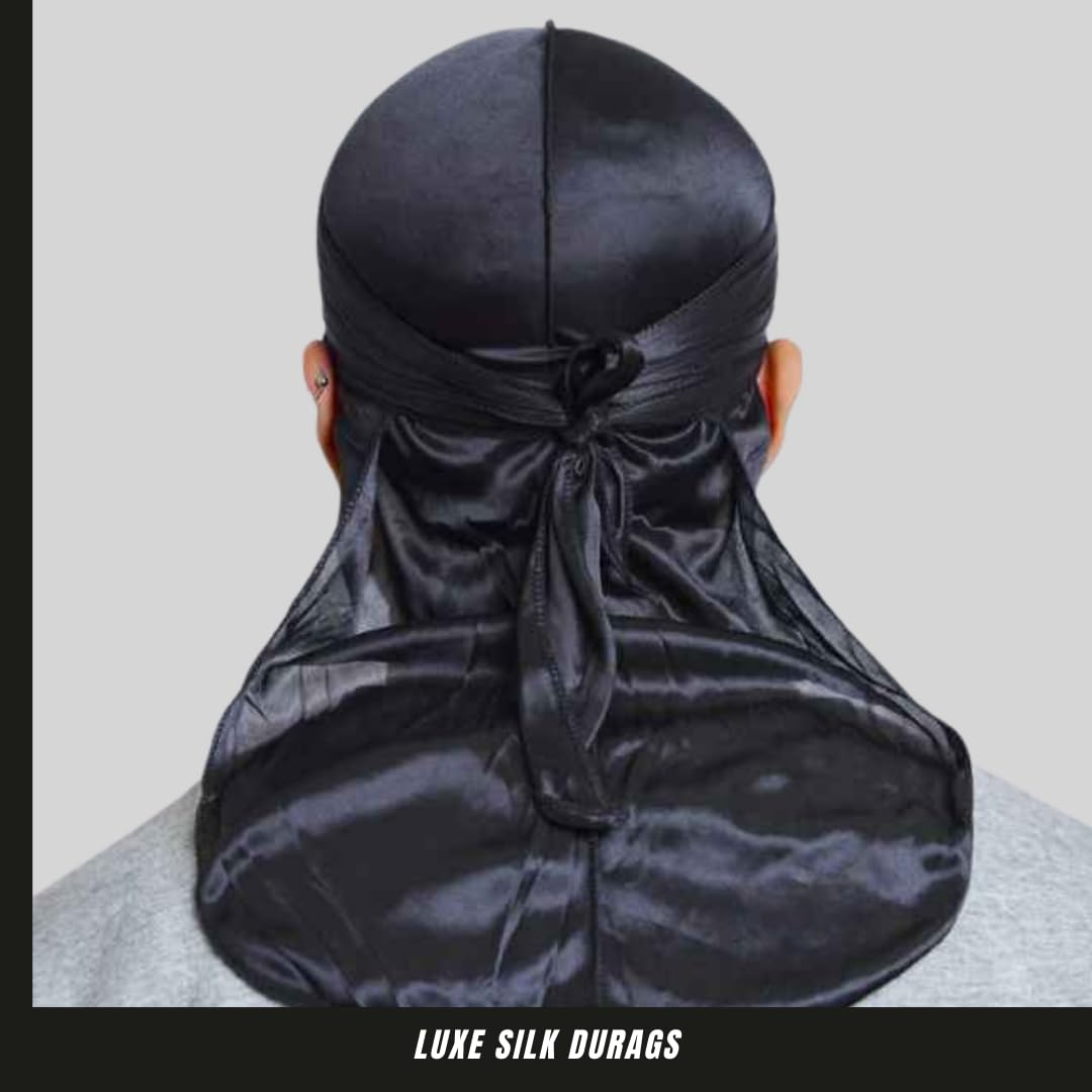 2 Pieces Luxury Silky Durag for All Hair Types, Men & Women Satin Premium Durag (Black & Gold, One Size) - Image 4