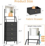 HIGDBFE 4-Drawer Dresser with Mirror, Vanity with 2-Tier Shelves, Fabric Chest of Drawers for Small Space, Vertical Storage Cabinet for Bedroom, Nightstand Bedside Table Furniture, Black, 15.3" W - Image 3