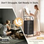 HIGDBFE 4-Drawer Dresser with Mirror, Vanity with 2-Tier Shelves, Fabric Chest of Drawers for Small Space, Vertical Storage Cabinet for Bedroom, Nightstand Bedside Table Furniture, Black, 15.3" W - Image 4