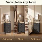 HIGDBFE 4-Drawer Dresser with Mirror, Vanity with 2-Tier Shelves, Fabric Chest of Drawers for Small Space, Vertical Storage Cabinet for Bedroom, Nightstand Bedside Table Furniture, Black, 15.3" W - Image 6