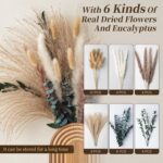 2 Pack Wooden Wall Vase Set with Pampas Grass Eucalyptus, Modern Farmhouse Boho Wall Decor for Living Room, Entryway, Hallway, Bathroom, Dining Room, Brown Wall Art for Home Decoration - Image 4