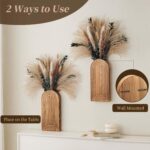 2 Pack Wooden Wall Vase Set with Pampas Grass Eucalyptus, Modern Farmhouse Boho Wall Decor for Living Room, Entryway, Hallway, Bathroom, Dining Room, Brown Wall Art for Home Decoration - Image 6