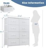 DUMOS Dresser for Bedroom with 8 Fabric Drawers, Tall Chest Organizer Units for Clothing, Closet, Kidsroom, Storage Tower with Cabinet, Metal Frame, Wooden Top, Lightweight Nursery Furniture, White - Image 4