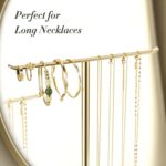 Jewelry Holder Stand with Ceramic Base: 12" Tall Necklace Organizer Rack, Tree Design Display Storage for Necklaces, Bracelets, Rings, Earrings, Aesthetic Room Décor for Girls and Women, Gold - Image 3